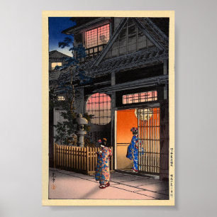 Poster Arte da vila da noite de kasamatsu do japonês