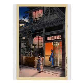 Póster Arte da vila noturna japonesa kasamatsu