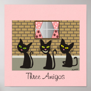Póster Arte das canvas do gato preto "três amigo "