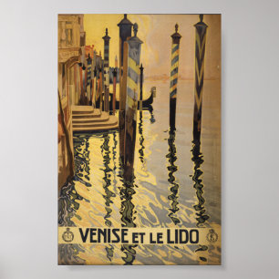 Póster Arte das viagens vintage de Veneza e de plataforma
