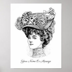 Poster Arte de 1800 de uma Mulher com um Chapéu Floral 2