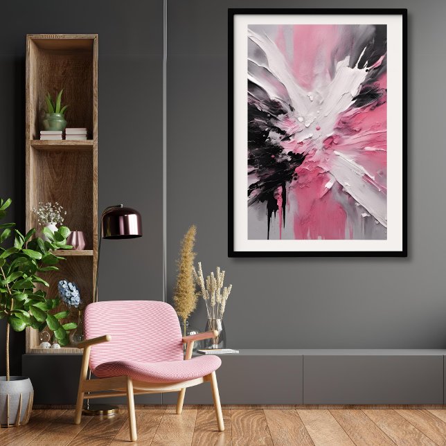 Poster Arte de abertura branca e preta rosa sem formataçã (Add a splash of color to your room with this pretty modern art print.)