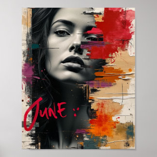 Poster Arte de Abstrato de Colagem de Mídia Mista com Neg
