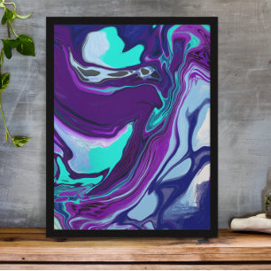 Poster Arte de Abstrato de Fluidos Roxos e Teais