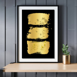 Poster Arte de Abstrato de Pincel Preto Decor de Destaque