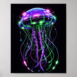 Poster Arte de água-viva neon Cyberpunk