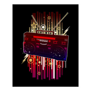 Póster Arte de Alto-Falante Retro Vibrante com Energia Mu