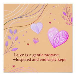 Póster Arte de Amor Coração de Ouro Elegante