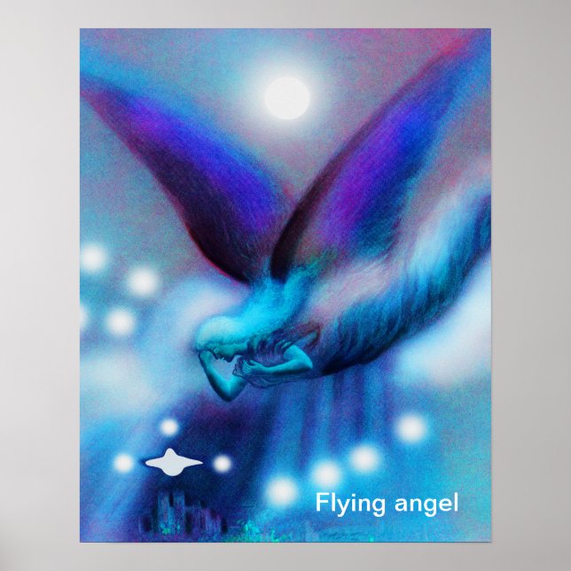 Poster Arte de anjo voando à noite (Frente)