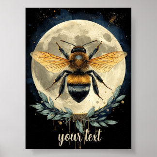 Poster Arte de Aquarela Abelha Bumblebee ao Luar | Abelha