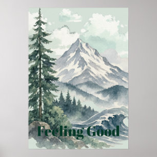 Poster Arte de Aquarela da Paisagem da Montanha Feeling G
