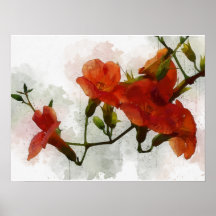 Arte de Aquarela das Flores Vermelhas