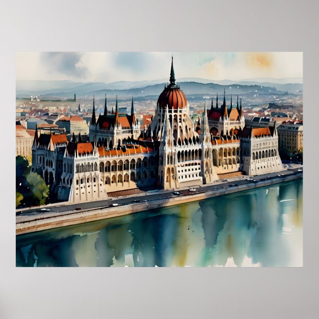 Poster Arte de aquarela de Budapeste (Frente)