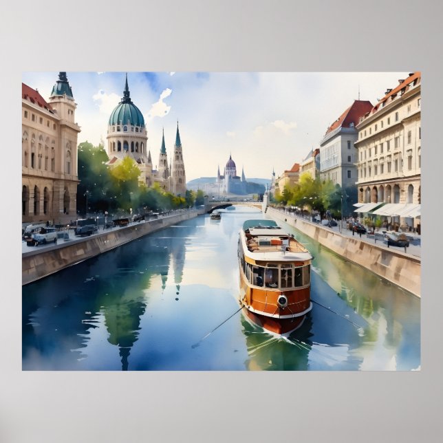Poster Arte de aquarela de Budapeste (Frente)