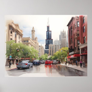 Poster arte de aquarela de Chicago