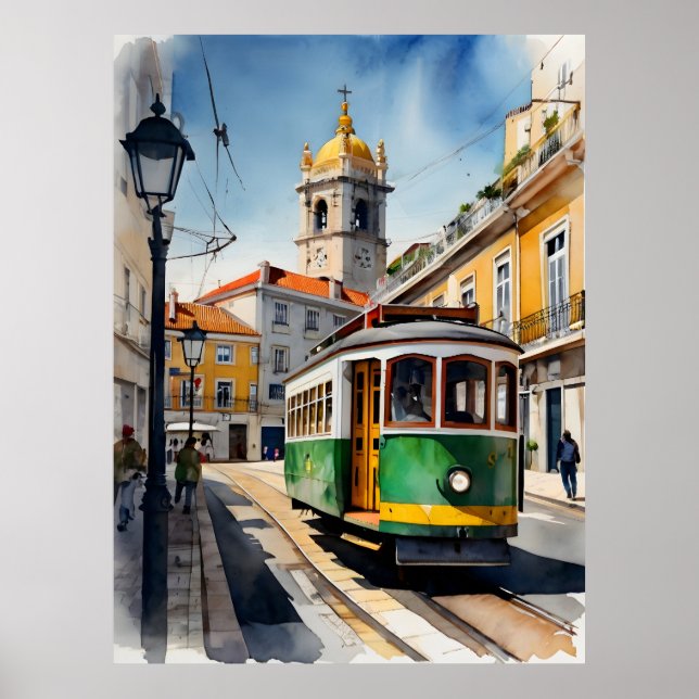 Poster arte de aquarela de Lisboa (Frente)