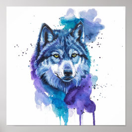 Poster Arte de Aquarela de Lobo Colorido - Arte de Animal
