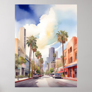 Poster arte de aquarela de Los Angeles