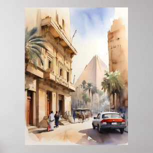 Poster Arte de aquarela do Cairo