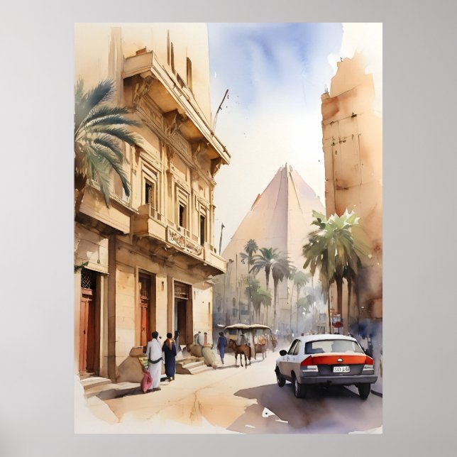 Poster Arte de aquarela do Cairo (Frente)