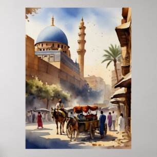 Poster Arte de aquarela do Cairo