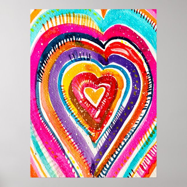 Poster Arte de aquarela do Heart Boho (Frente)