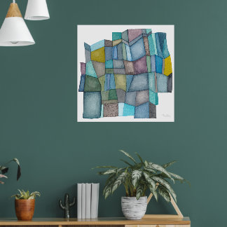 Poster Arte de Aquarela em Tons Frios Segmentados