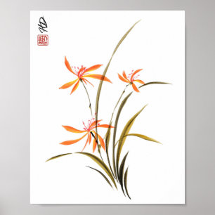 Poster Arte de Aquarela Harmonia de Orquídea Selvagem