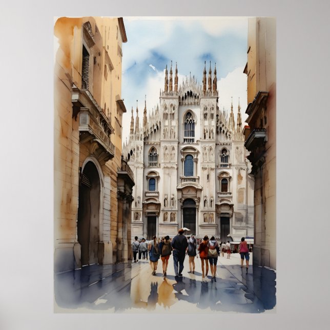 Poster Arte de aquarela Milão (Frente)