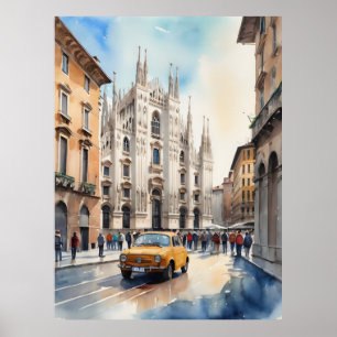 Poster Arte de aquarela Milão