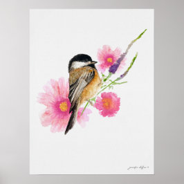 Poster Arte de Aquarela-Pinta-Chickadee