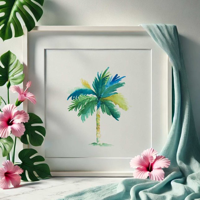 Poster Arte de Aquarela Tropical Palm Tree (Watercolor paintings palm tree art by Victoria Grigaliunas of Do Tell A Belle)