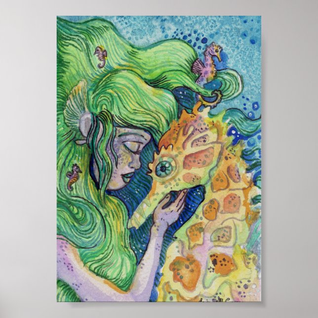 Poster Arte de aquarelas do mar Whisperer Sereia (Frente)