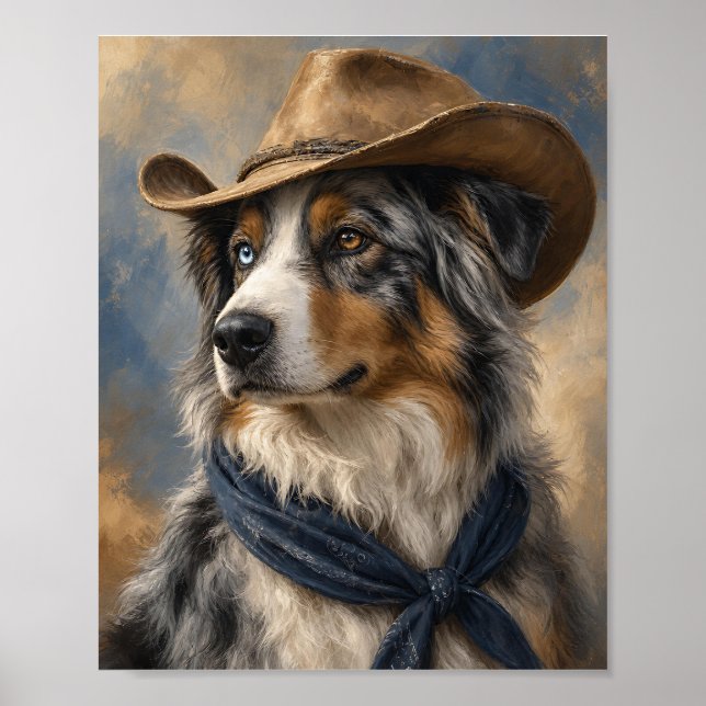 Poster Arte de Australian Shepherd para Parede — Chefe de (Frente)