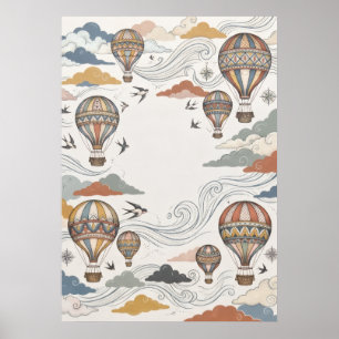 Poster Arte de Aventura de Balão de Ar Quente Vintage em 