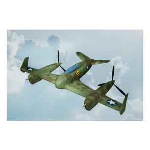 Póster Arte de Aviação Militar de Vôo de Warbird Vintage