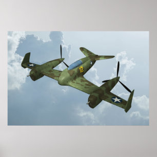 Póster Arte de Aviação Militar de Vôo de Warbird Vintage
