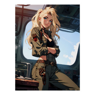 Póster Arte de Aviadora Anime Loira
