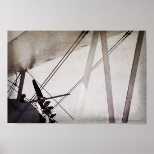 Poster Arte de Avião Antigo Abstrato Asa Biplano