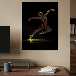 Poster Arte de Bailarina de Ballet em Linha Dourada Elega