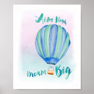 Poster Arte de Balão de Ar Quente Aquarela 2 Azul-8"X10"