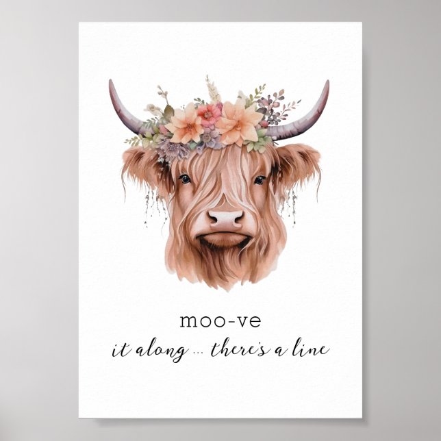 Poster Arte de Banheiro Sarcástico Floral de Vaca Cura (Frente)