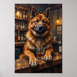 Poster Arte de Bar Akita, Arte de Parede de Cachorro Engr