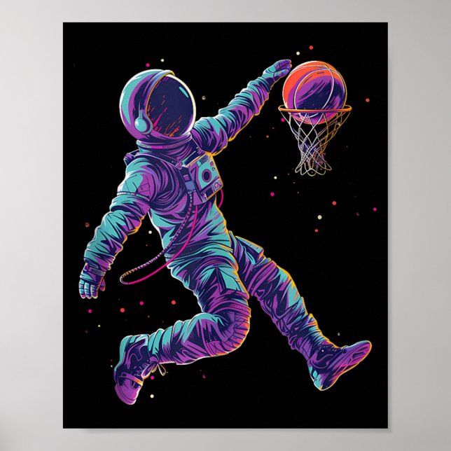 Poster Arte de Basquete Astronauta Enterrada Bball Jogado (Frente)