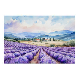 Póster Arte de belos campos de lavanda