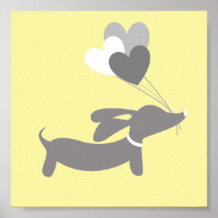 Poster Arte de Berbigão Amarelo para Berçário de Cachorro