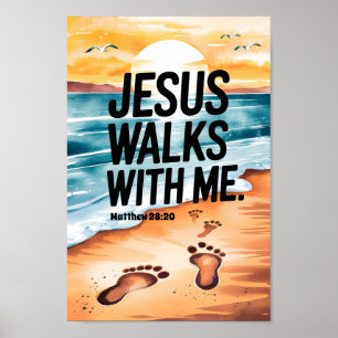 Poster Arte de berçário cristã Jesus Caminhar Comigo