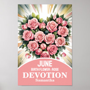 Poster Arte de berçário cristão da flor do mês de junho