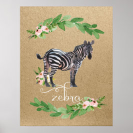Póster Arte de berçário da selva da safári do Zebra
