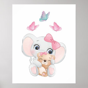 Poster Arte de Berçário de Elefante Fofo